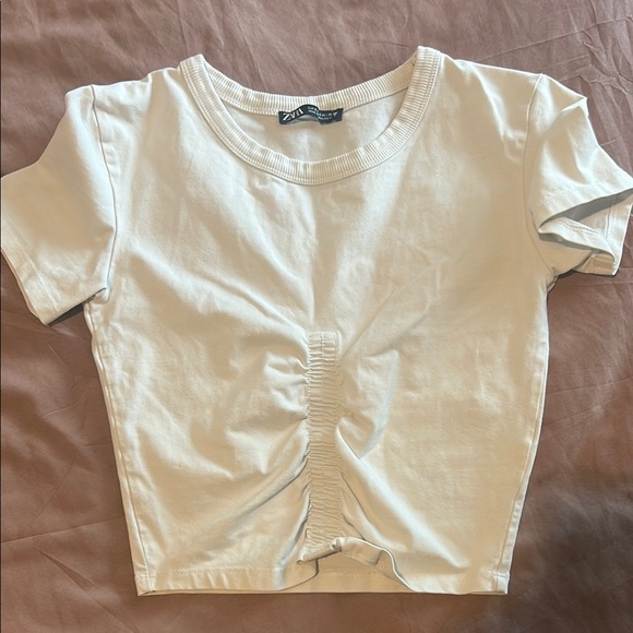 Zara Tops - Zara White Ruched T-Shirt